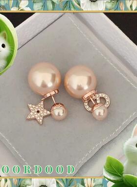 D O O R D O O D家高端星星镶钻耳钉玫瑰金珍珠CD耳环女耳坠/耳饰