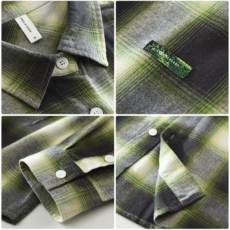 日系复古格子衬衫男士春秋季纯棉长袖外套宽松休闲百搭潮流上衣,淘宝优惠券,粉丝福利购,淘宝优惠卷