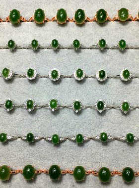 天然碧玉戒指女款s925镶嵌蛋面