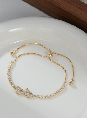 20262025年新款镶锆石个性手饰品女感蝴蝶可调节抽拉手链手环