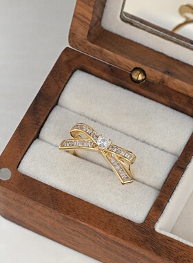 2026真金电镀镶锆石个性开口戒指女感蝴蝶结指环甜酷风食指戒