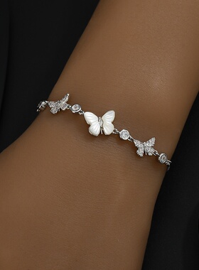 2026真金电镀微镶锆石气质手饰品小众设计感贝壳蝴蝶可调节抽拉