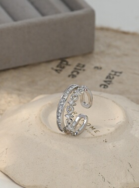 2026真金电镀微镶锆石个性开口戒指女小众设计感几何指环简约食指