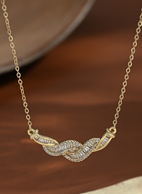 2026真金电镀微镶锆石气质锁骨链女小众设计感麻花项链冷淡风精致