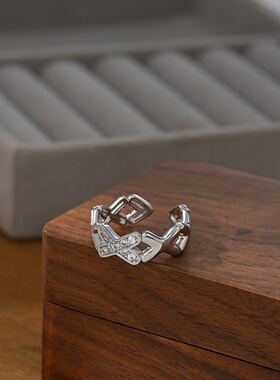 2026真金电镀镶锆石个性开口戒指女小众设计感几何交叉食指戒精致