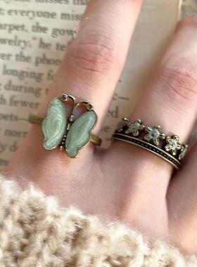 秋冬食指戒中式复古蝴蝶开口戒指