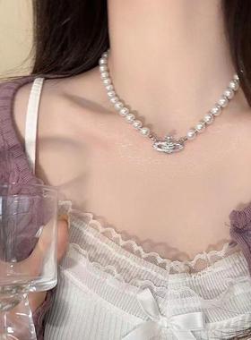 西太后土星珍珠项链毛衣链锁骨链