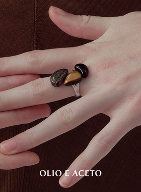 纯银虎眼石玛瑙流晖戒指