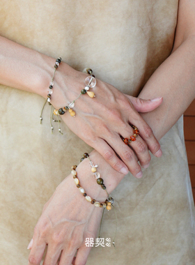 QIQI器契 x 默叙 小丰年纯银抽绳手链 原创绿檀乌金黄杨水晶手串