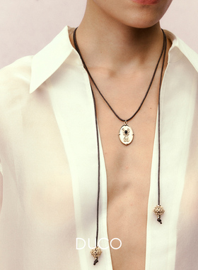 DUCO 植物纹理徽章花球蜡绳项链 原创小众设计师气质高级感 默叙