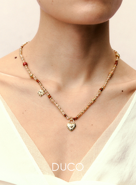 DUCO 橙月光爱心纹理项链 原创小众设计师礼物高级感吊坠默叙