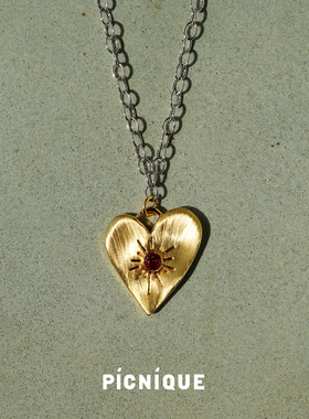 PICNIQUE 光芒爱心红石镶嵌项链 原创设计小众气质度假高级感