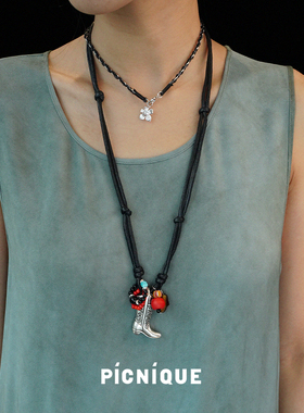 PICNIQUE 复古西部靴漫游编绳串珠项链 原创小众设计休闲度假默叙
