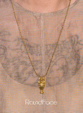 ROUNDFACE Vessel立体圣杯皮绳项链 原创设计复古吊坠毛衣链 默叙