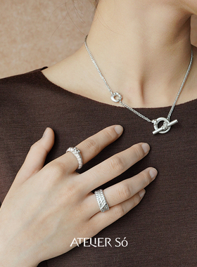 克拉流沙OT扣短链纯银项链