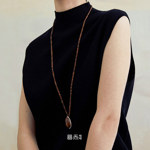 QIQI器契 轮廓乌金纯银长项链 原创小众设计手工质感毛衣链 默叙 - 图2