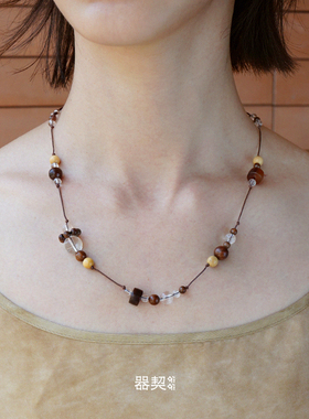 QIQI器契 x 默叙 丰年乌金黄杨牛角白水晶纯银项链 原创设计饰品