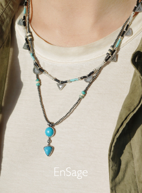 ENSAGE 月迹项链 纯银绿松石原创小众设计师度假毛衣链 默叙