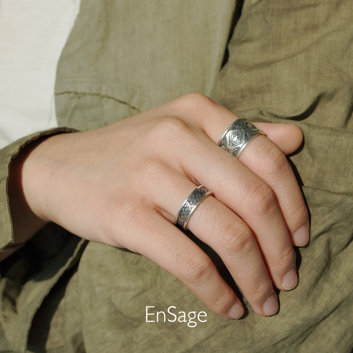ENSAGE 图腾戒指 纯银做旧复古雕刻原创设计师小众气质高级感默叙 - 图0