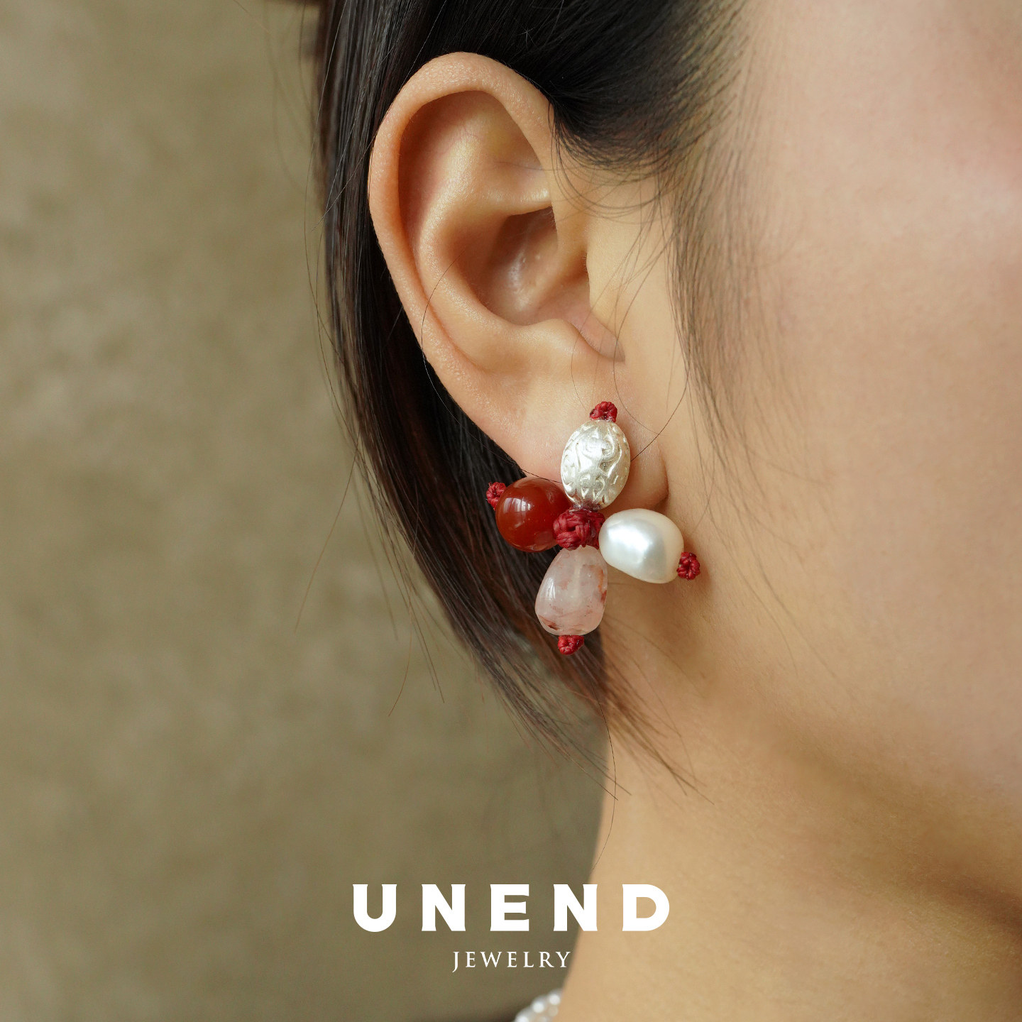 UNEND止续 安蕾耳环 纯银红玛瑙淡水珍珠红胶花原创设计耳钉默叙,淘宝优惠券,粉丝福利购,淘宝优惠卷