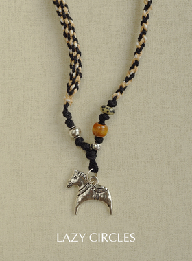 LAZY CIRCLES 幸运小马编绳长项链 原创小众设计复古毛衣链 默叙