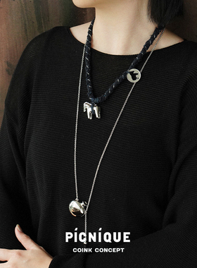 PICNIQUE小马画像硬币编织项链