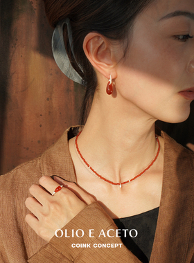 OLIOEACETO纯银红玛瑙双层项链