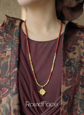 ROUNDFACE Glyph铭文串珠项链 原创设计复古吊坠毛衣链 默叙