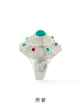 SERENESS所若 栖草间蒙古包绿松石戒指 925银原创小众设计 默叙