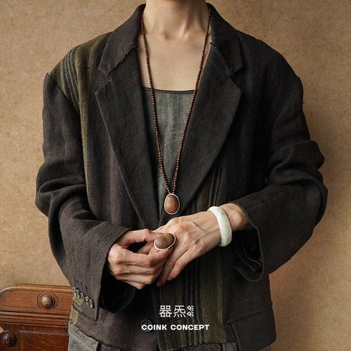 QIQI器契 轮廓乌金纯银长项链 原创小众设计手工质感毛衣链 默叙 - 图1