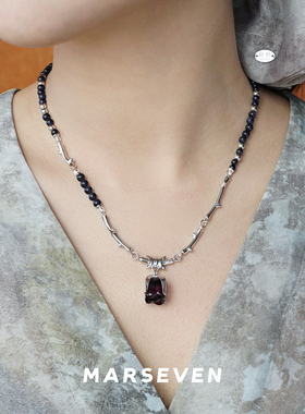 MARSEVEN925银蓝砂石黑玫瑰项链