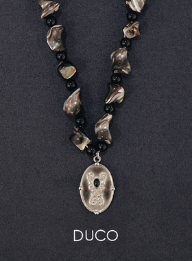 DUCO 植物纹理徽章串珠项链 原创小众设计师气质高级感锁骨链默叙