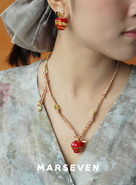 MARSEVEN 苹果铃铛编绳项链 原创设计师小众个性红色吊坠礼物默叙