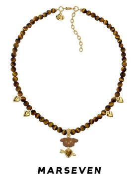 一箭穿心小狗虎眼石串珠项链