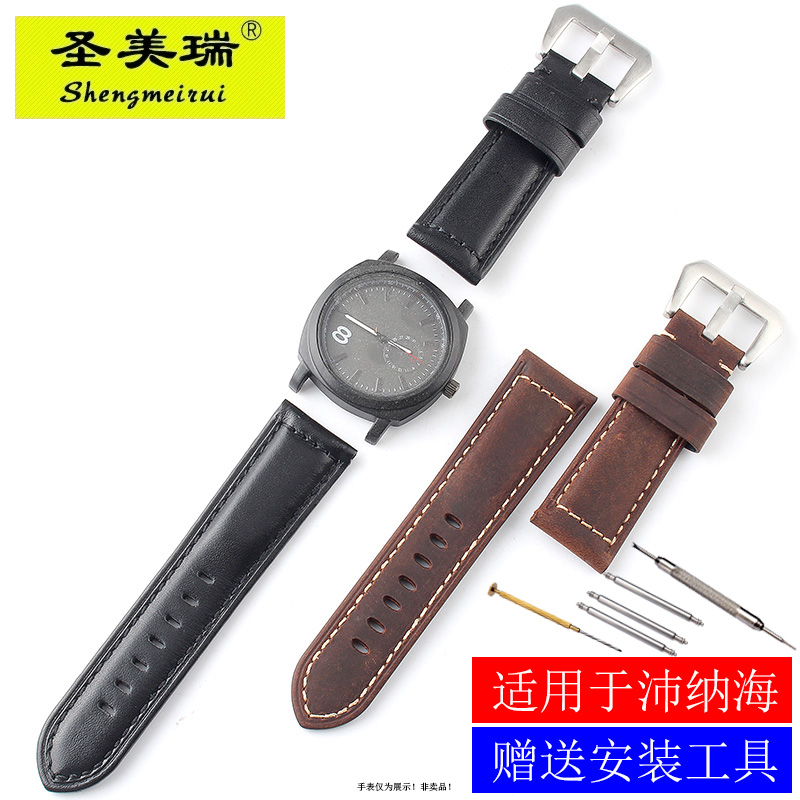 真皮手表带加厚适用化石FOSSIL 沛纳海PAM441 男 牛皮20 22 24mm - 图3