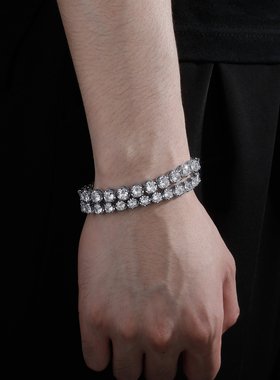 6mm新款单排满钻网球项链欧美男女个性嘻哈弹簧扣手链环小众ins