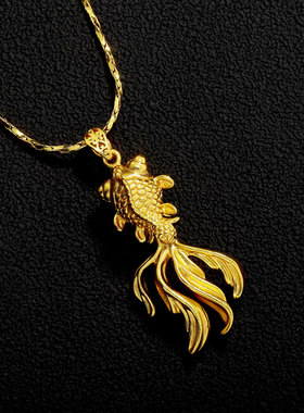 TOPGRILLZ 镂空镀金小金鱼吊坠女款复古项链富贵吉祥鲤鱼精致大气