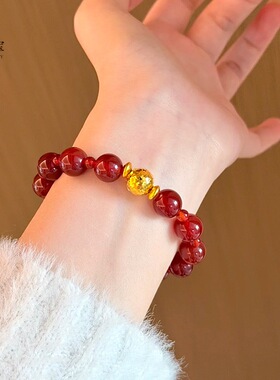 红色饰品新年红玛瑙手链女款本命年转运珠手串送女友礼物