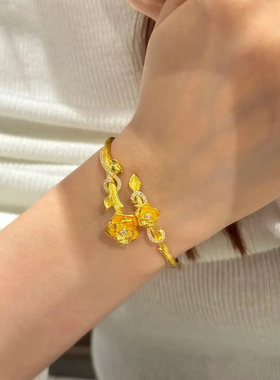 金包银玫瑰花园玫瑰手镯女小众百搭气质复古宫廷风镶钻手饰