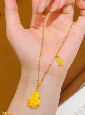 金包银碎碎冰葫芦项链女小众高级感古法爆闪金色福禄锁骨链