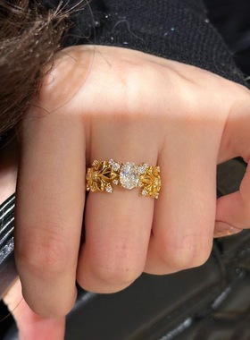 金包银紫藤花四芒星戒指宫廷轻奢风级感精致指环紫荆花