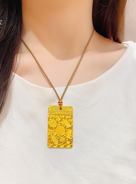 金包银古法祥云百福安康无事牌吊坠挂坠实心平安无事牌项链