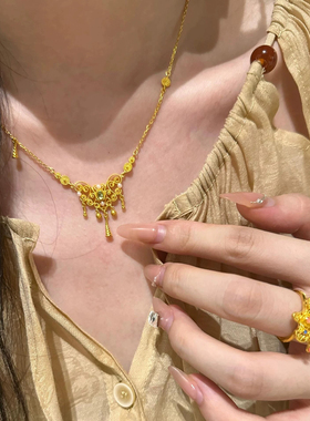 金包银花丝卷草纹项链女精致时尚气质新中式锁骨链颈链