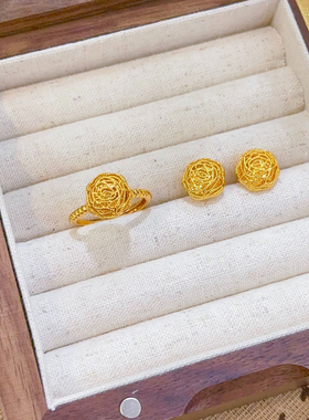 金包银玫瑰花戒指女时尚气质镂空麻花设计活口可调接指环送女友