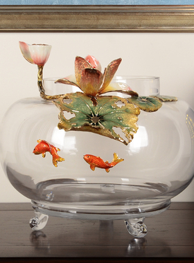 珐琅彩水晶荷塘月色欧式风摆件