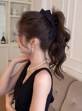 黑色缎面蝴蝶结赫本风顶夹高颅顶