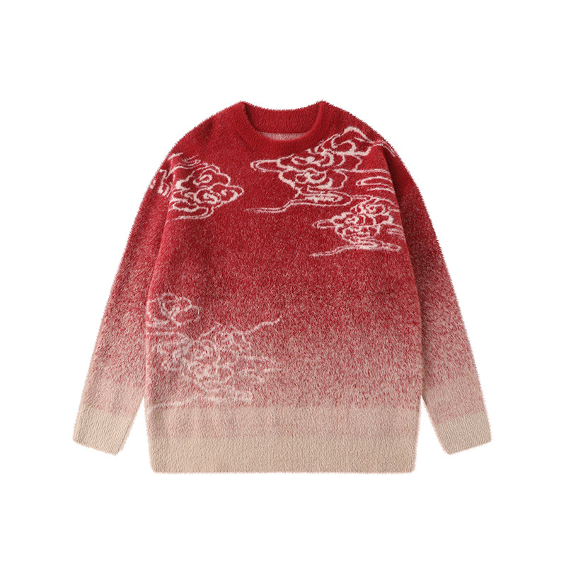 LAMLICKA新年款红色祥云提花针织毛衣男秋冬中式慵懒针织衫宽松,淘宝优惠券,粉丝福利购,淘宝优惠卷