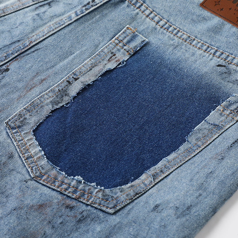 LAMLICKA做旧破洞蓝色复古夏日牛仔短裤男宽松直筒潮牌美式五分裤,淘宝优惠券,粉丝福利购,淘宝优惠卷