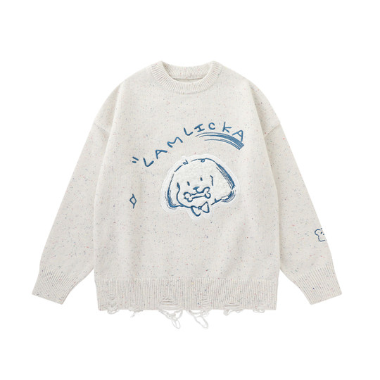 LAMLICKA Ram bear kitten patch embroidered men's and women's long-sleeved sweatshirt trendy couple casual bottoming top