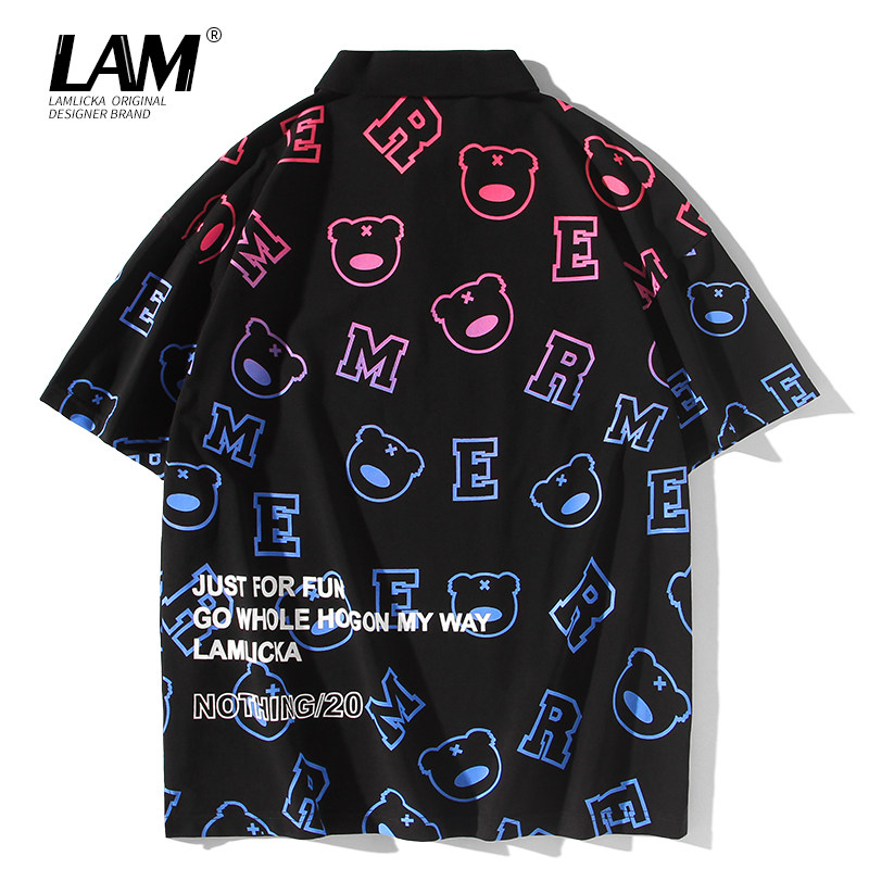 渐变色印花小熊猫保罗男夏季polo衫 lamlicka男装Polo衫